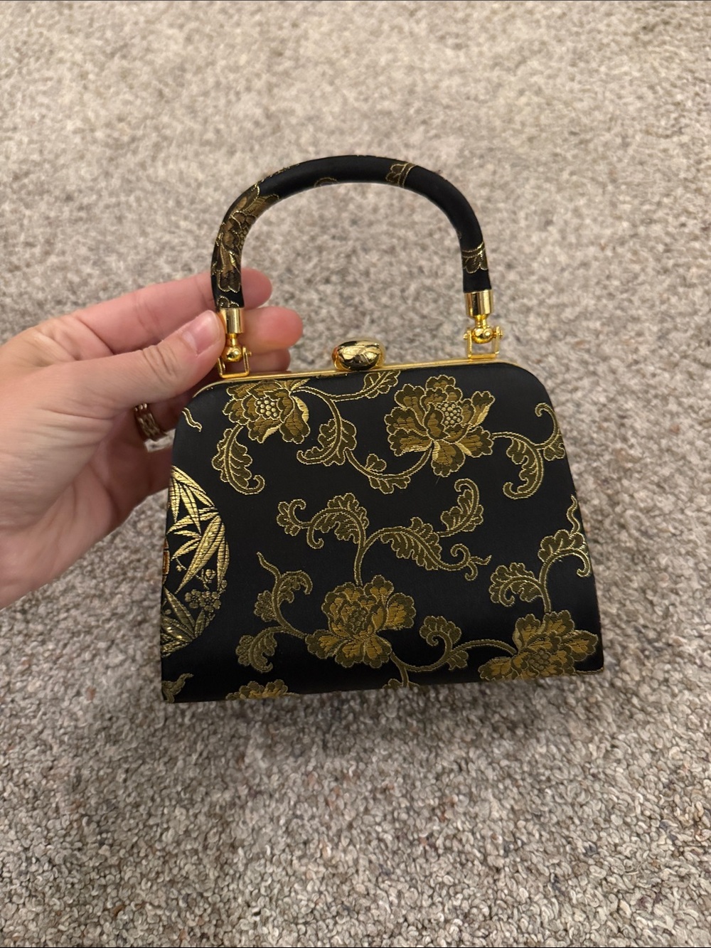 Vanessa Elegant Black & Gold Floral Evening Clutch Handbag